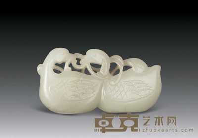 清 白玉刻鸳鸯挂件 7×4cm